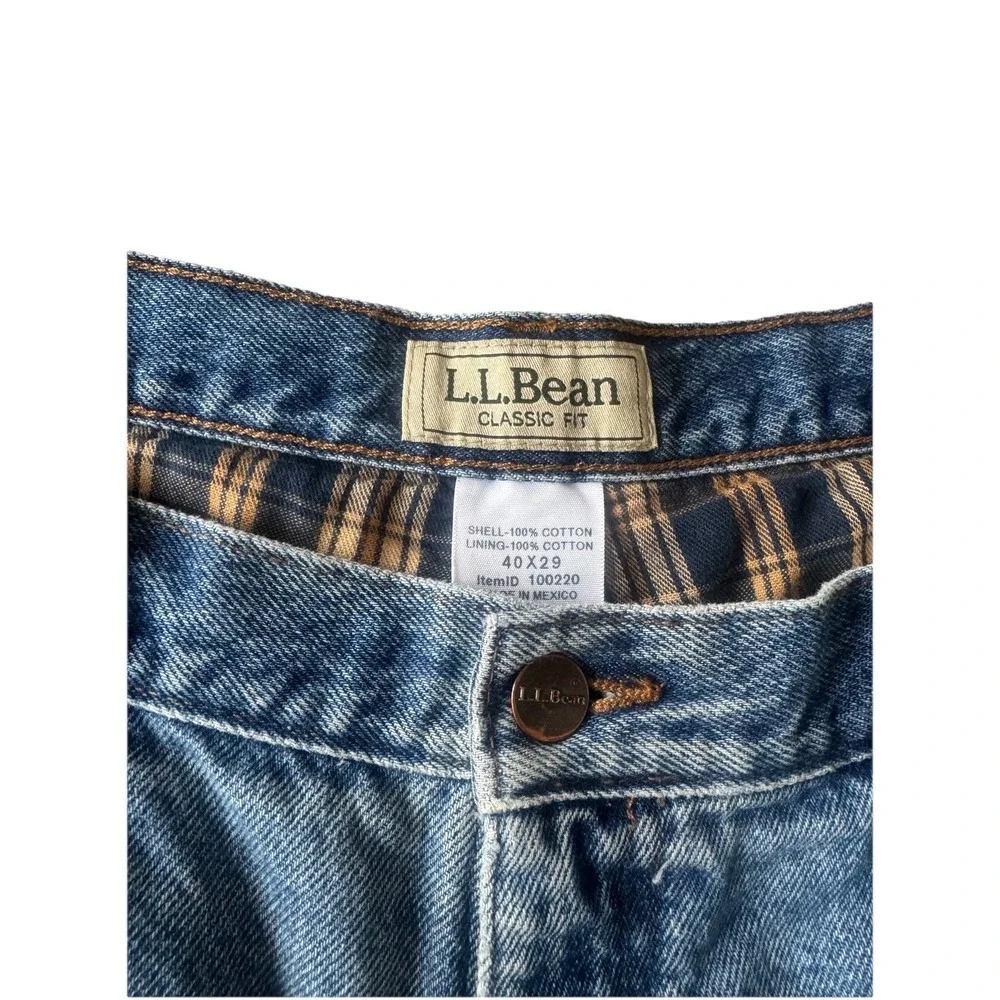 LL Bean Fleece Lined Jeans‎ Mens 40x29 Classic Fit Short Flannel  Leather Patch